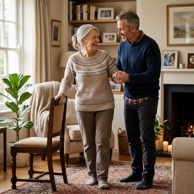 Coach apoyando físicamente a su ser querido en un ejercicio